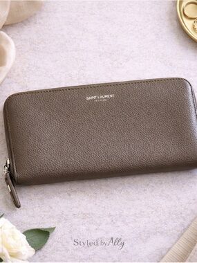 Saint Laurent Brown Leather Zip Wallet- new condition!